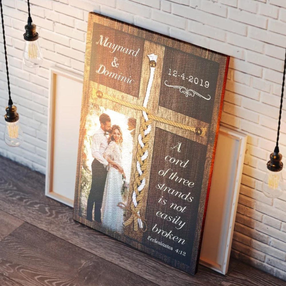 Personalized Couples Canvas - Three Strands Cord of Marriage - Christian Wedding Gift - Custom Anniversary Gift for Couples, Valentines Gift