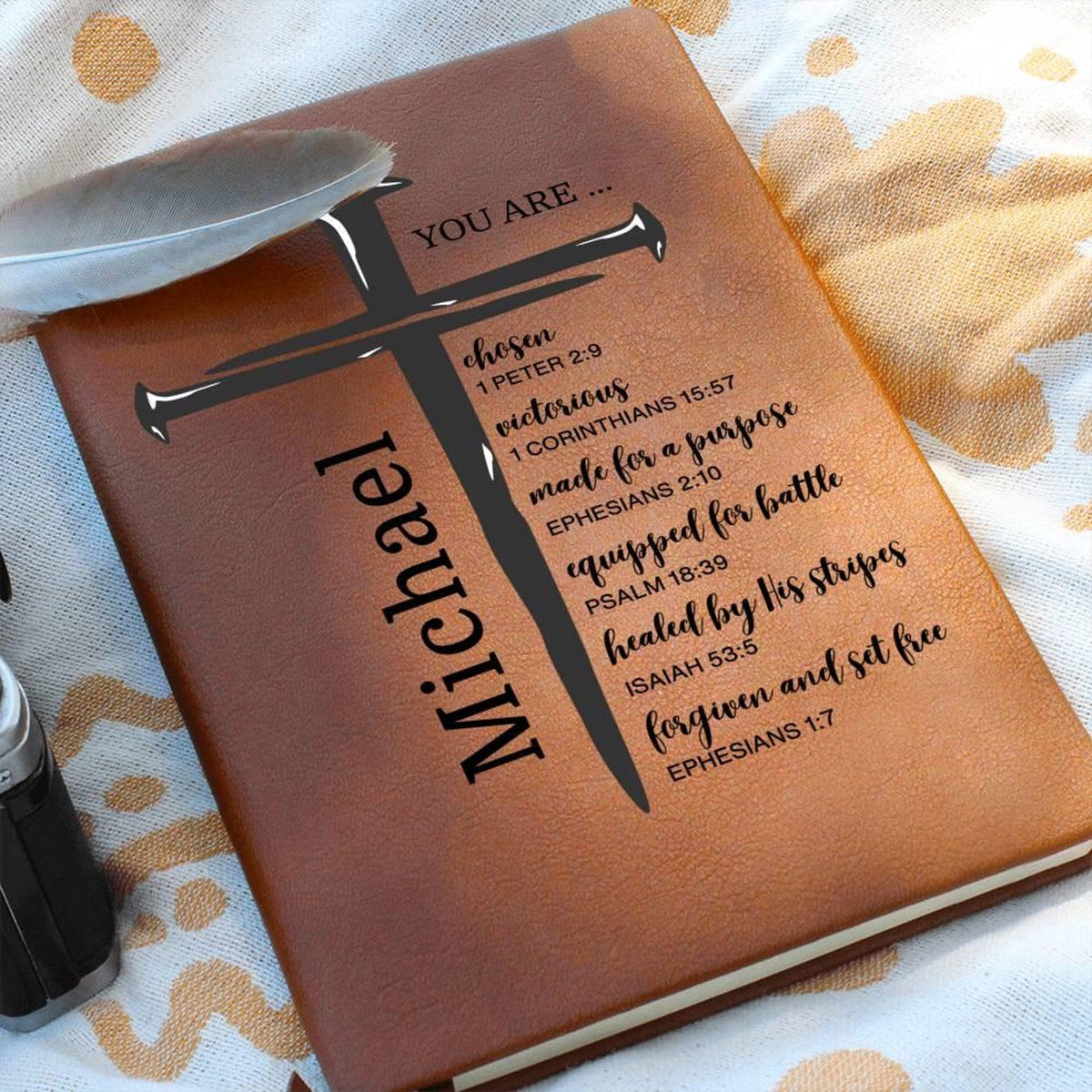 Personalized Christian Journal for Men Teens Boys, Bible Verse Leather Notebook, Religious Baptism Gifts, Retirement Birthday Valentine Gift