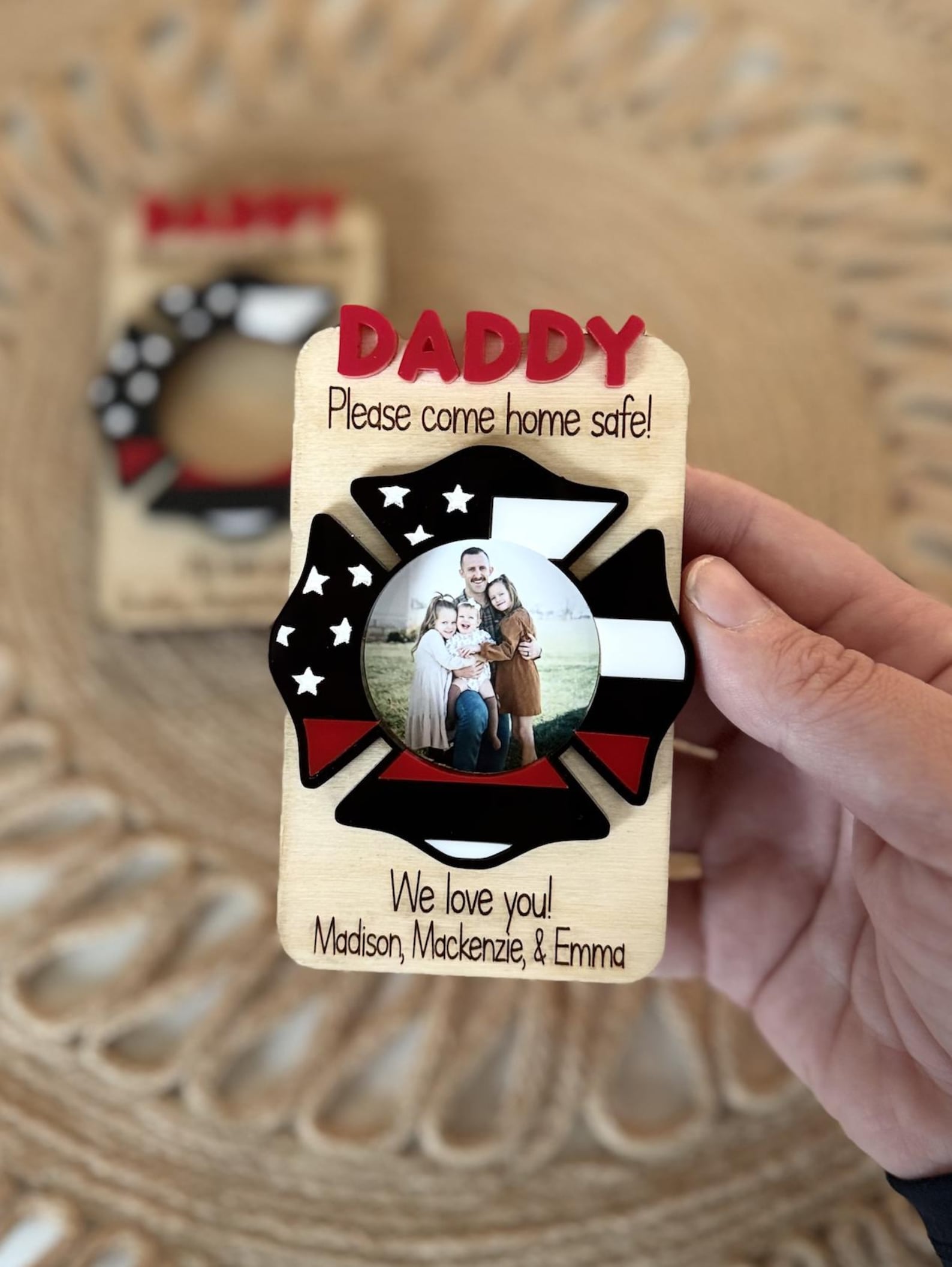 Personalized Picture Frame | Gift for Firefighter | Gift For Dad | Custom Photo Father's Day Frame| Car Visor Clip