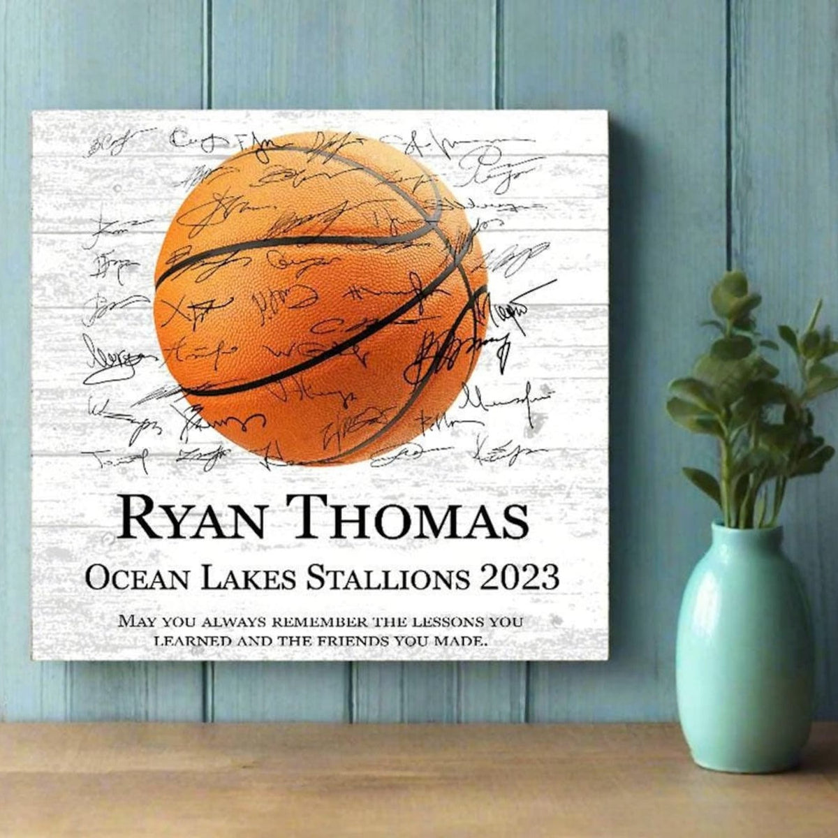 Basketball Player Plaque - Senior Season End Gift or Recognition Award - Personalized - Signable by the Team - Freestanding or Wall-Hanging