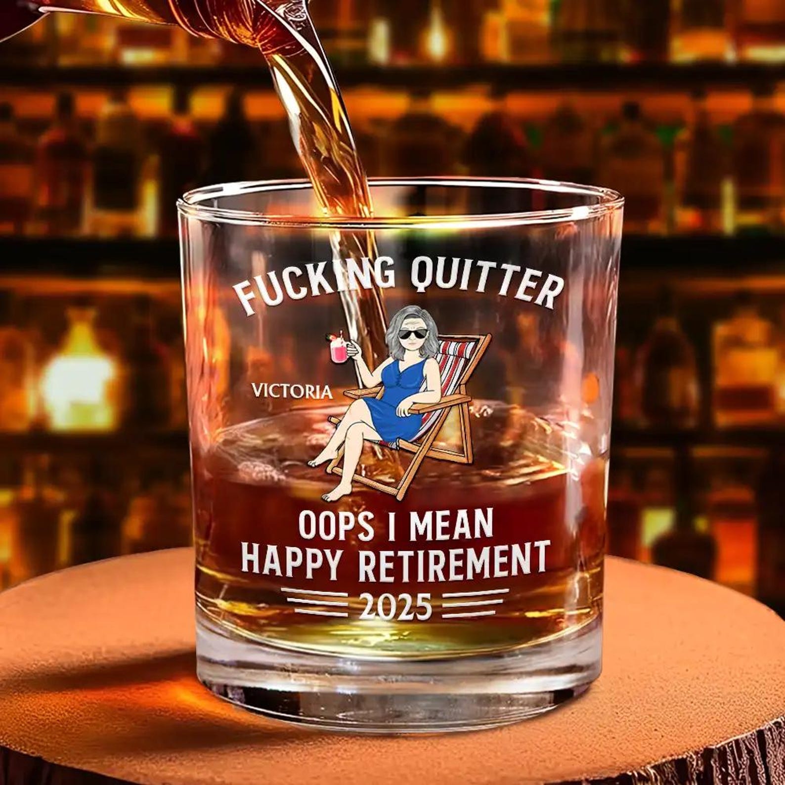 Oops I Mean Happy Retirement Personalized Whiskey Glass, Retirement Whiskey Glasses, Funny Retirement Cocktail Glass, Custom Gifts 2025