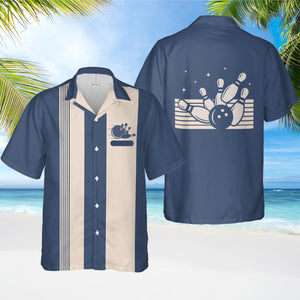 Personalized Retro Bowling Hawaiian Shirt, Custom Name Button Down Shirt, Matching Bowling Team Shirt, Bowling Lover Gift, Bowler Shirts