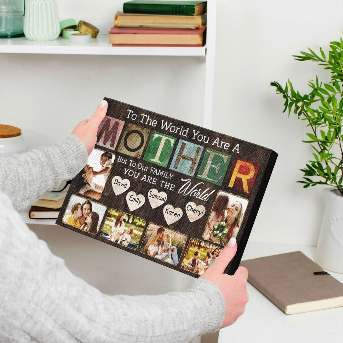 Custom Canvas For Mom, Personalized Mothers Day Gifts, Mom Birthday Gifts Canvas Wall Art, Mother You Are The World, Personalized Mom Canvas