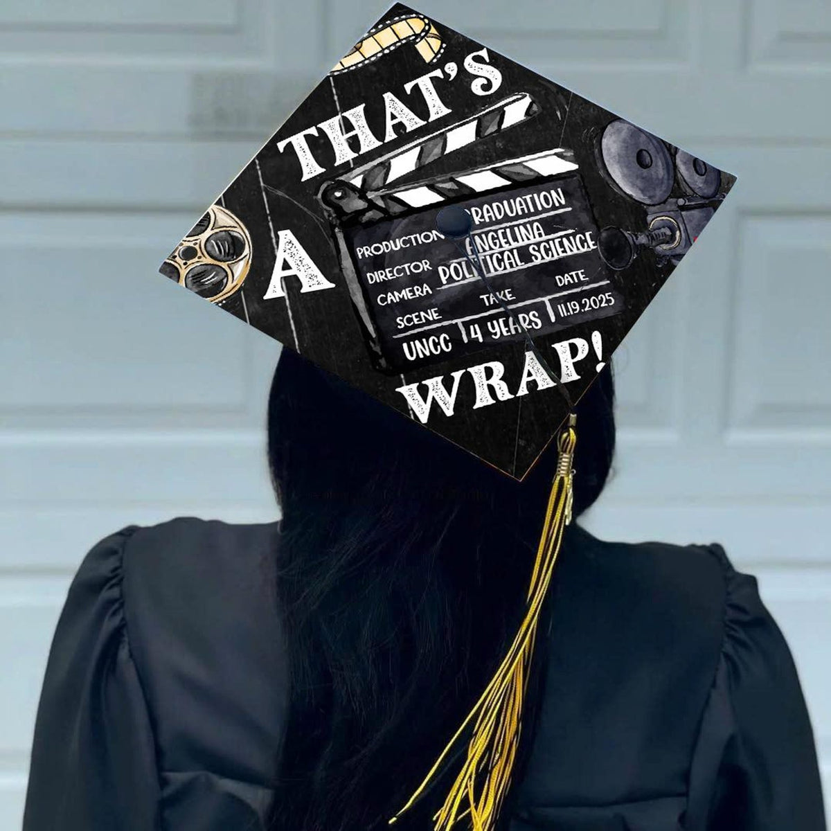 Custom Film Graduation Cap Topper, Personalized That's A Wrap Grad Cap