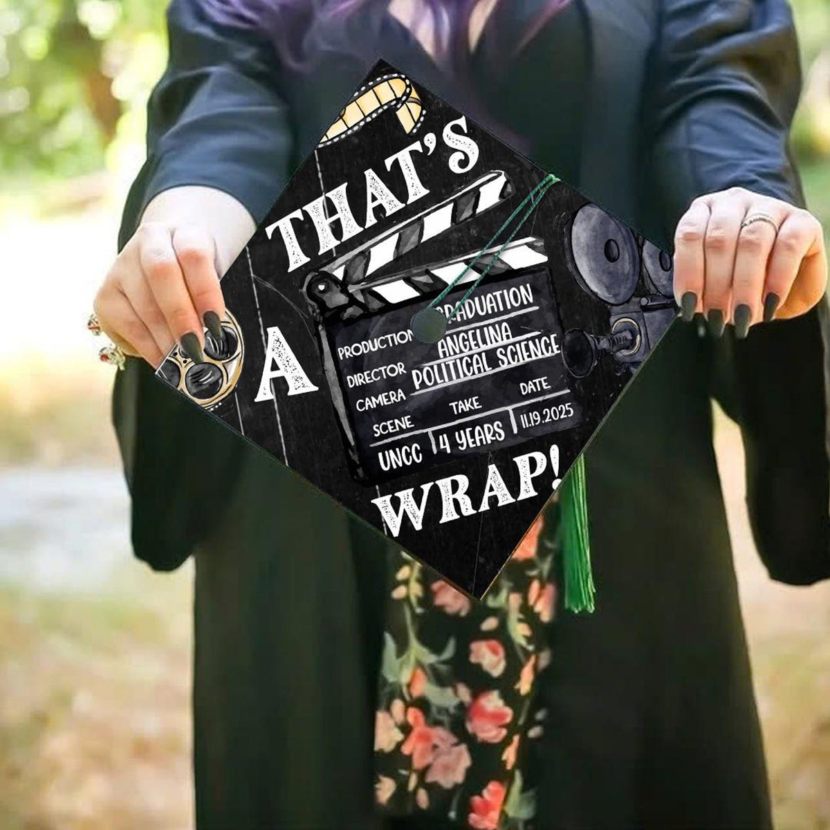 Custom Film Graduation Cap Topper, Personalized That's A Wrap Grad Cap