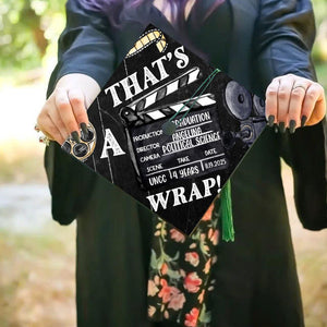 Custom Film Graduation Cap Topper, Personalized That's A Wrap Grad Cap