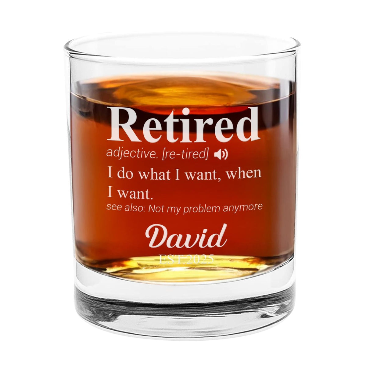 Personalized Retirement Definition Whiskey Glass - Retirement Whiskey Glass Cup - Funny Retired Gifts for Mom Dad Men Woman - Engraved Cups