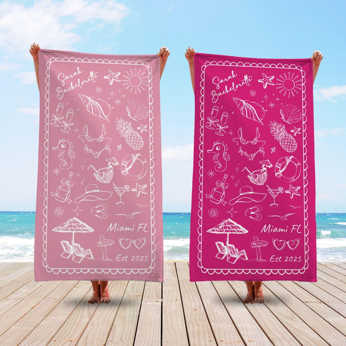 Personalized Bachelorette Beach Towel, Custom Location And Name Bachelorette Party Pool Towel, Bachelorette Trip Gift, Bride, Bridal Shower