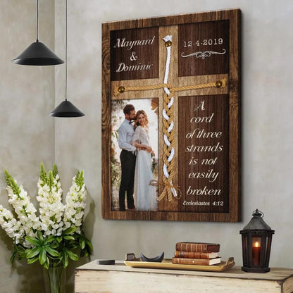 Personalized Couples Canvas - Three Strands Cord of Marriage - Christian Wedding Gift - Custom Anniversary Gift for Couples, Valentines Gift