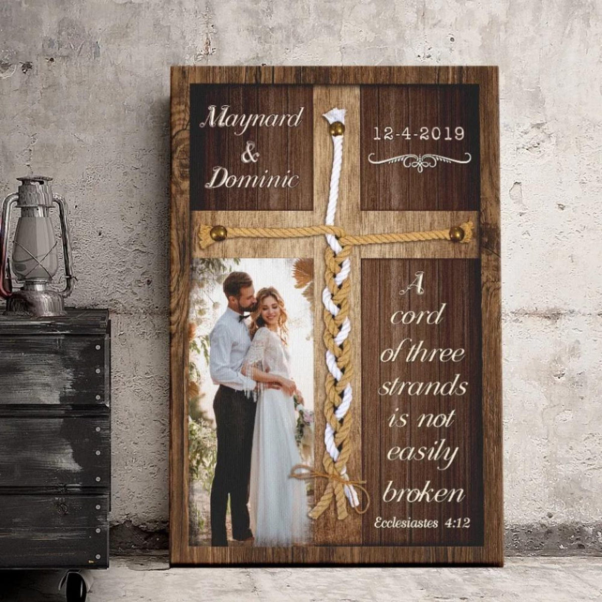 Personalized Couples Canvas - Three Strands Cord of Marriage - Christian Wedding Gift - Custom Anniversary Gift for Couples, Valentines Gift