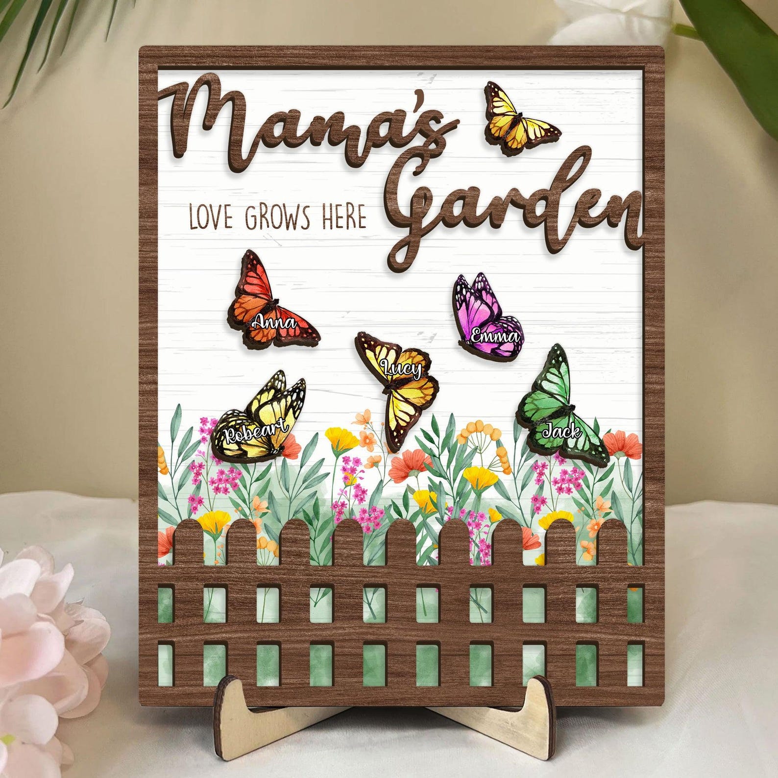 Personalized Grandma Garden Plaque, Custom Kid's Name Wooden Sign, Mom's Garden Love Grows Here Wood Sign, Mother's Day Gift For Mom,Grandma