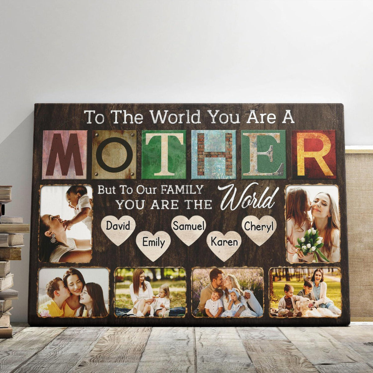 Custom Canvas For Mom, Personalized Mothers Day Gifts, Mom Birthday Gifts Canvas Wall Art, Mother You Are The World, Personalized Mom Canvas
