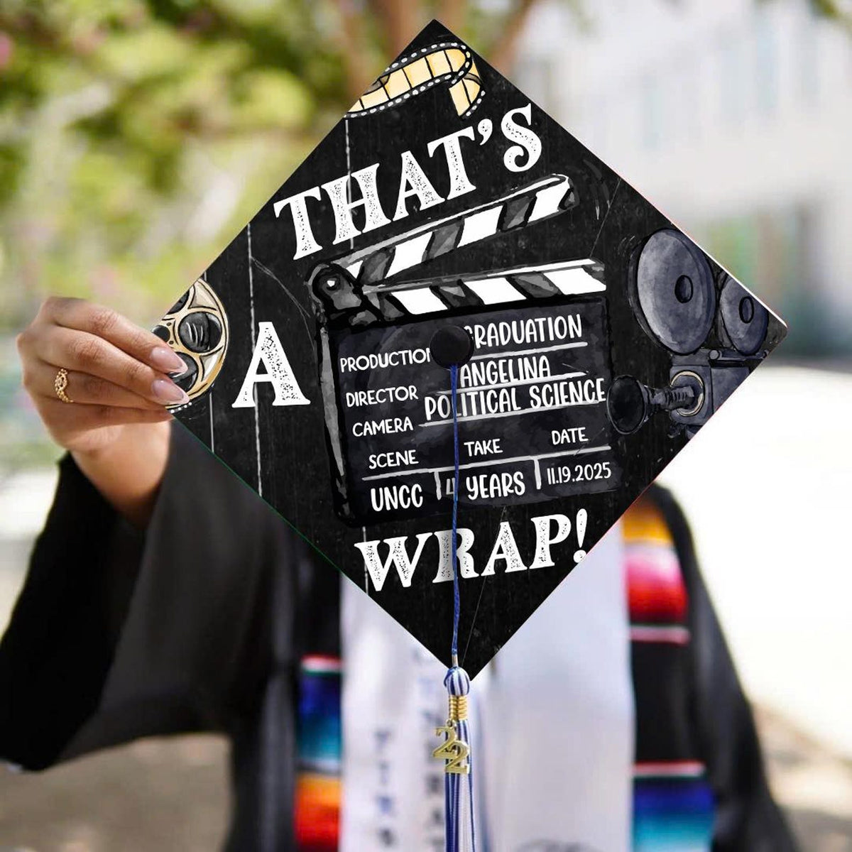 Custom Film Graduation Cap Topper, Personalized That's A Wrap Grad Cap