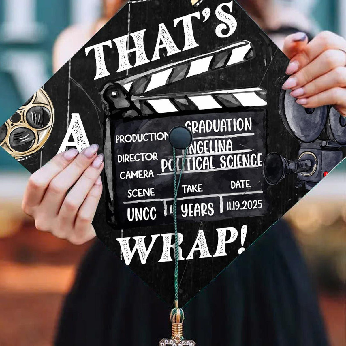 Custom Film Graduation Cap Topper, Personalized That's A Wrap Grad Cap