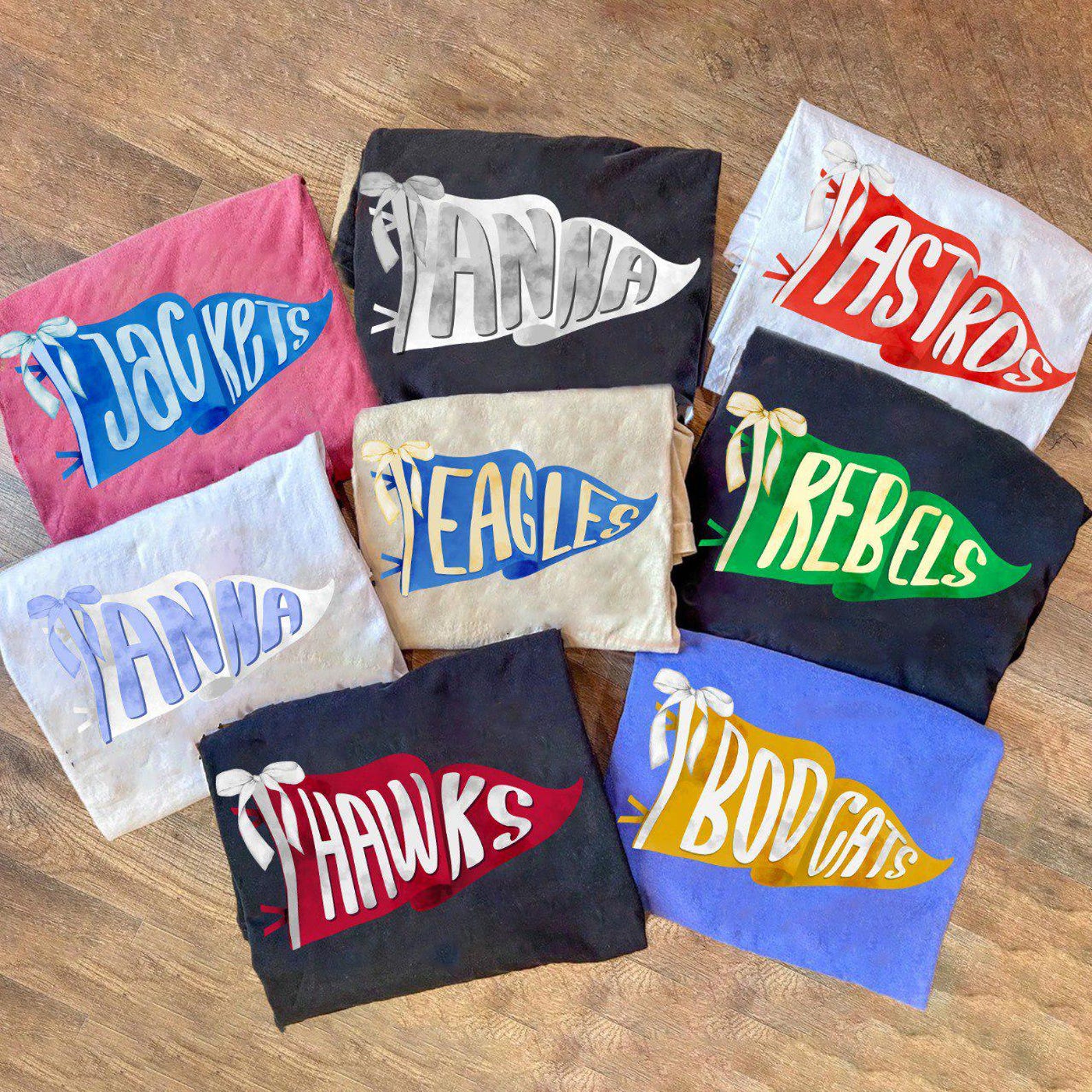 Custom Watercolor Pennants Flag Mascot Shirt, Girly Mascot shirt, School Spirit Shirt, Matching Team Tee, Personalized School Team