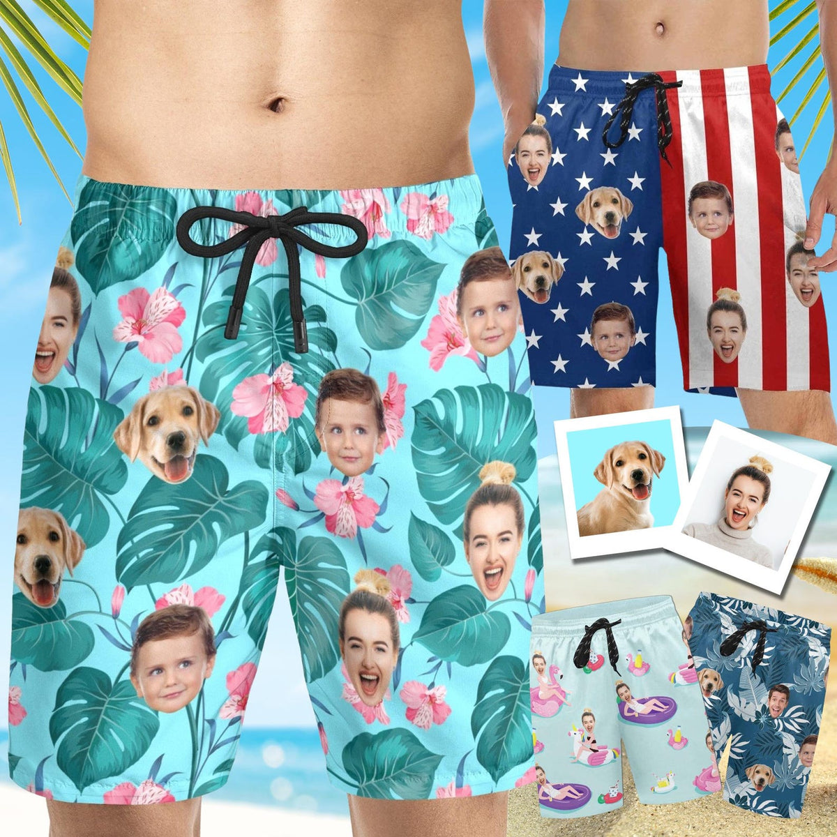Personalized Face Swim Trunks: Custom Men's Bathing Suit, Father's Day Gift