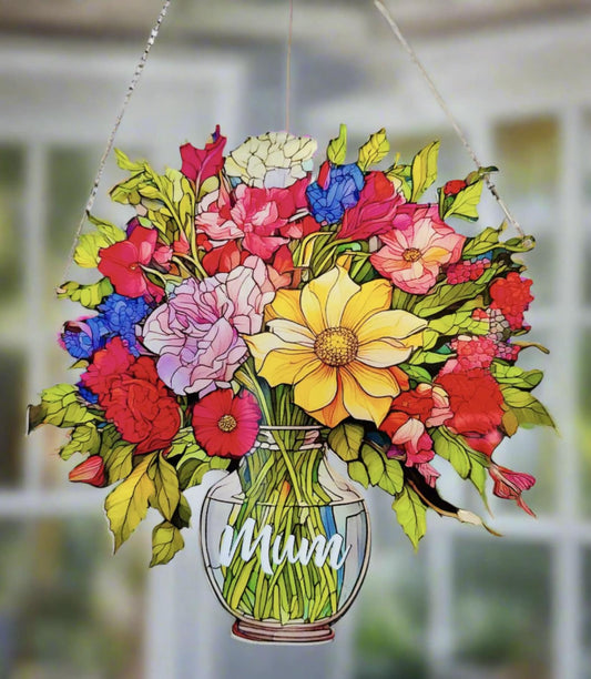 Everlasting Mixed Flowers in Vase, Personalized Mama, Nana, Grandma, Mimi Gift, Custom Acrylic Art Suncatchers, Mothers Day Gift