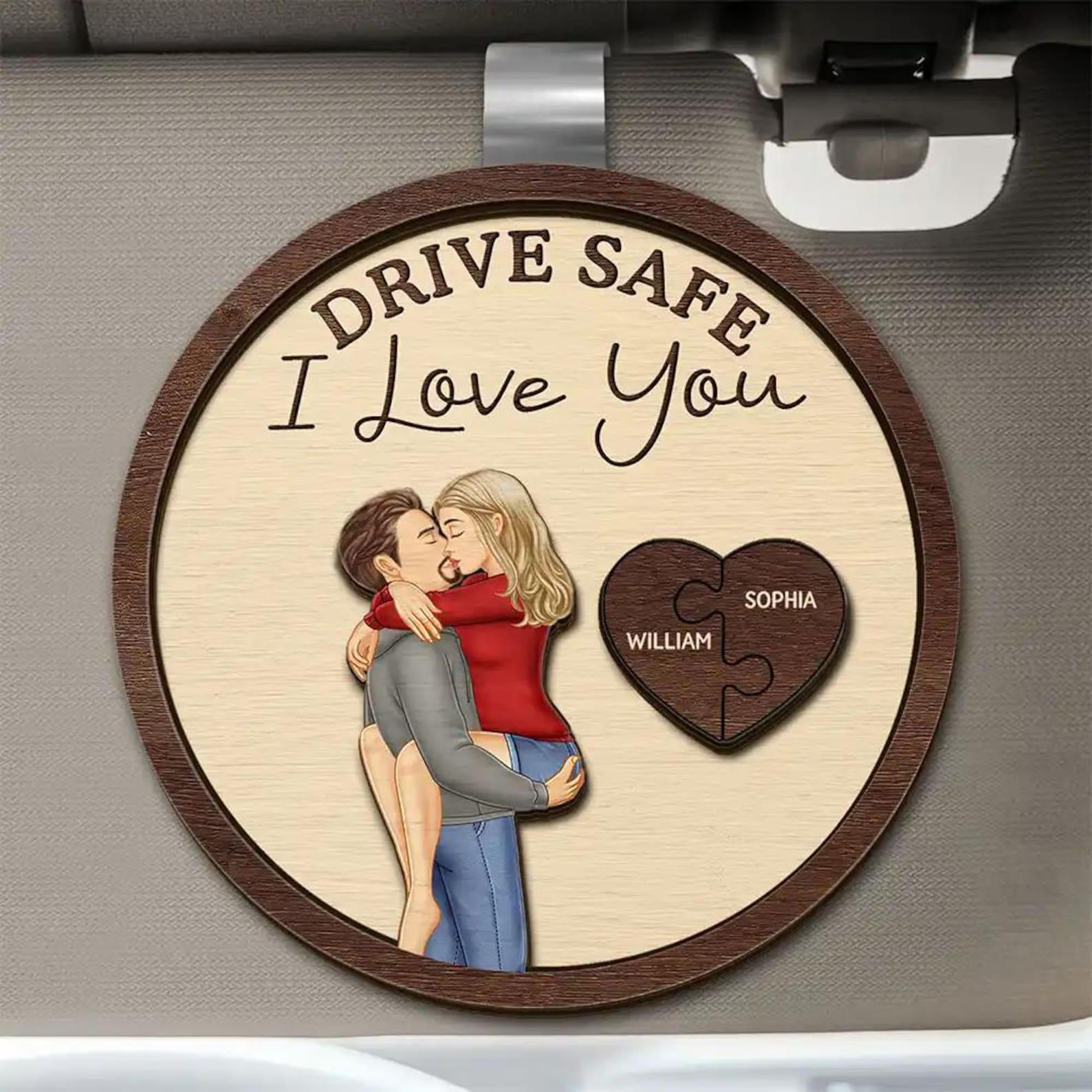 Drive Safe I Love You Kissing Couples, Personalized Custom Shaped Car Visor Clip, Gift For Him, Valentines Gift, Gift for Couples, 2025 Gift