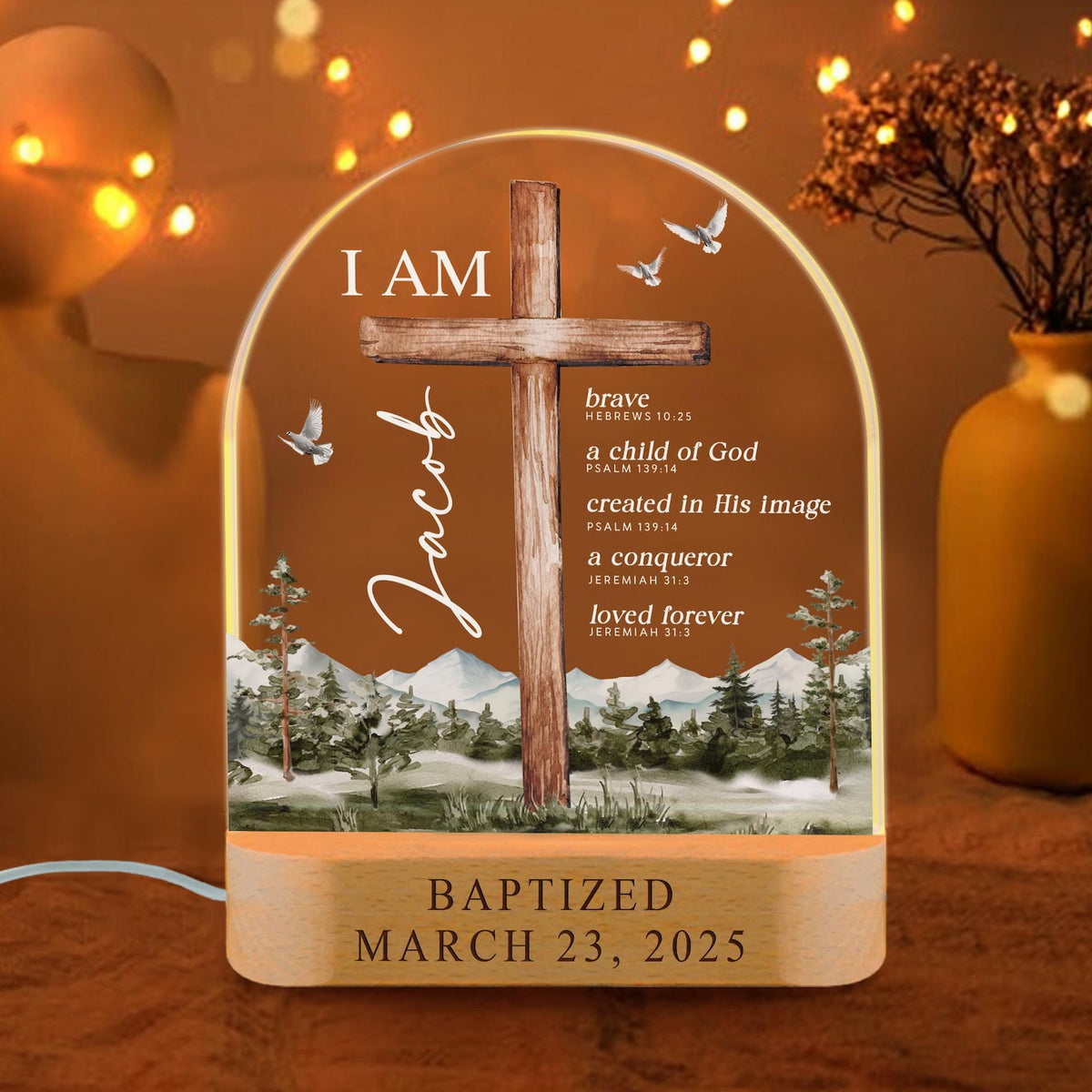 Personalized Baptism Gift For Kids Boy, Custom Kids Name Night Light, Gift For Godson, New Baby Boy Gift, Christening Gift, Dedicated Gift