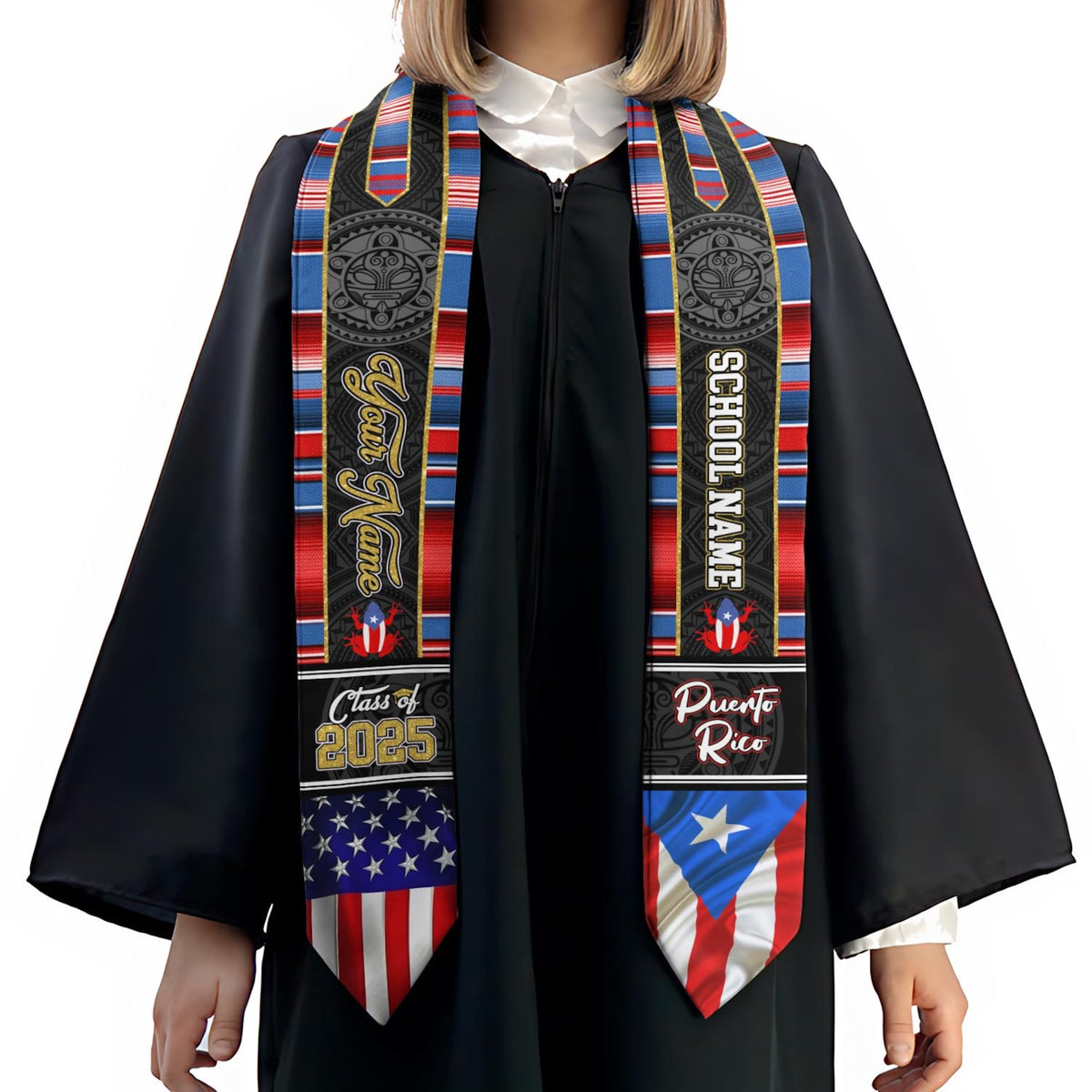 Personalized Puerto Rico Graduation Sash 2025, Puerto Ricans American Flag Graduation Sash 2025, Puerto Rico Graduation Gift Stole 2025
