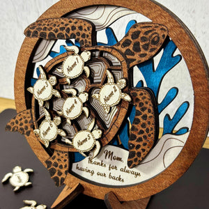 Personalized Wooden Sea Turtle Mom Gift Custom Family Name Sign Mother's Day or Birthday Keepsake