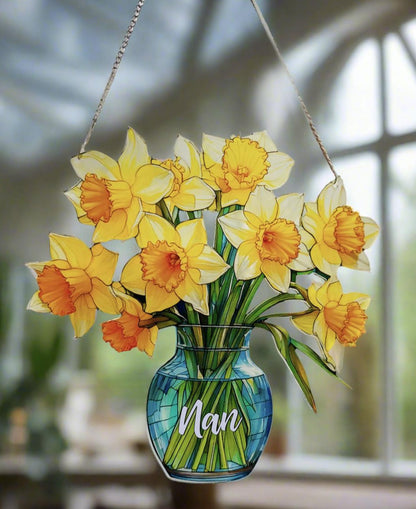 Everlasting Daffodils in Vase Nan/Gran, Personalized Mama, Nana, Grandma, Mimi Gift, Custom Acrylic Art Suncatchers, Mothers Day Gift