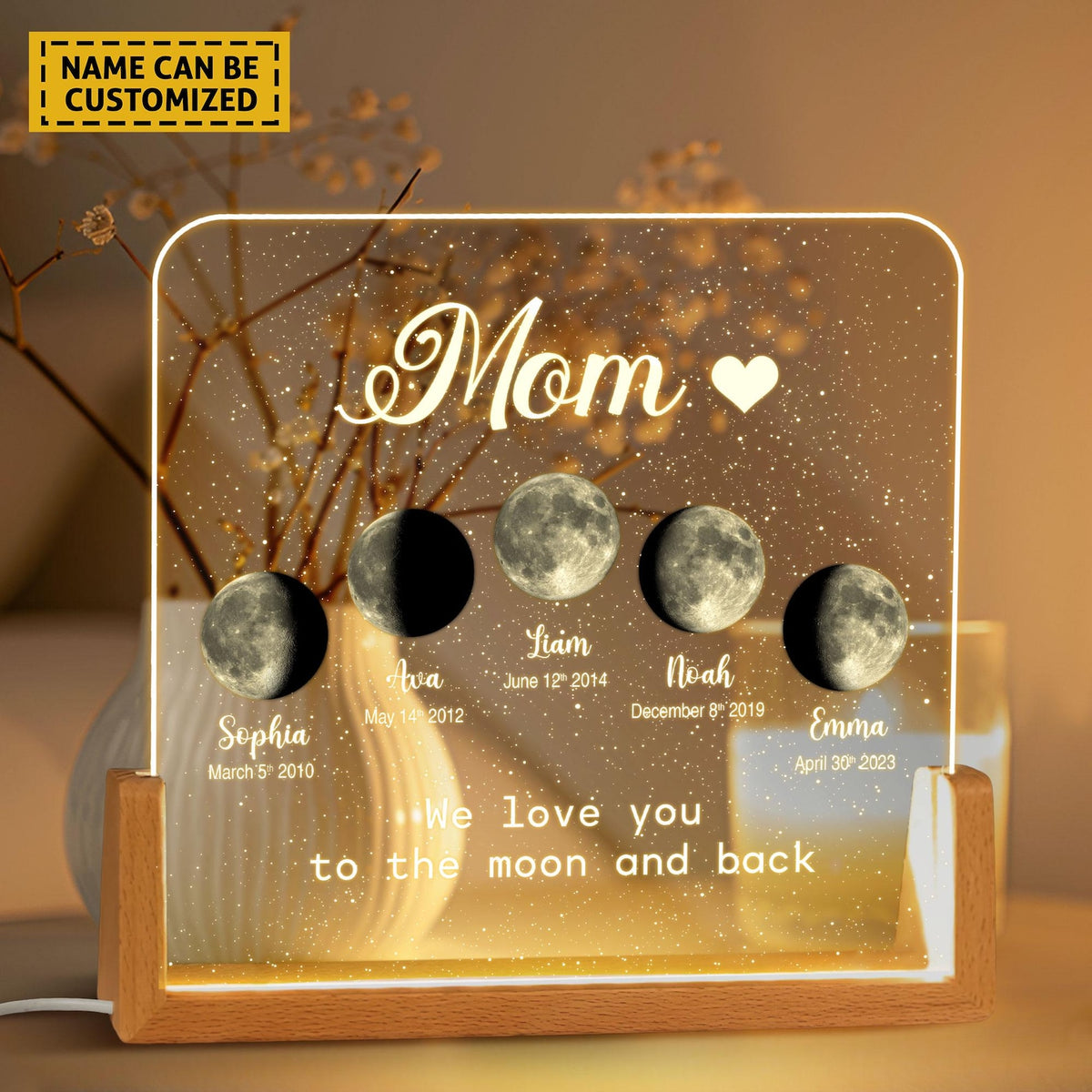 Personalized Moons Phase with Kids Names, Custom Moons Phase Night Light, Mother s Day Gift,Gift for Mom,The Day You Were Born Gift,Mom Gift