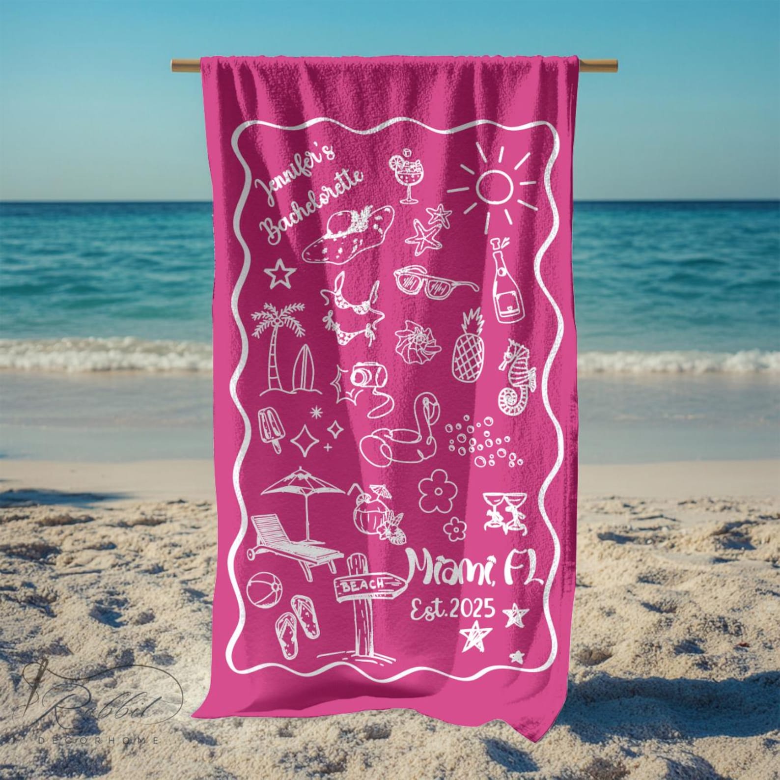 Personalized Bachelorette Beach Towel, Custom Location And Name Bachelorette Party Pool Towel, Bachelorette Trip Gift, Bride, Bridal Shower