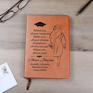 Personalized Graduation Gift Journal, Custom Name Notebook, Leather Journal, Graduate Gift Class of 2025, Grads Gifts for Her Gift for Him
