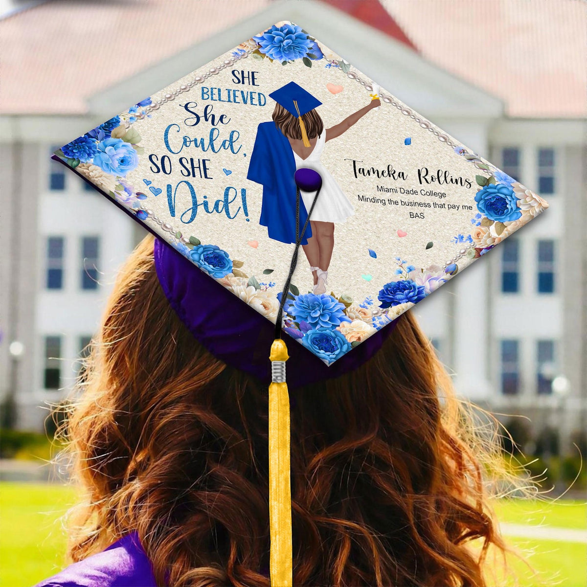 Personalized Graduation Cap Topper, Black Queen Grad Cap Topper, Class Of 2026, I Chose My Path But God Ordered My Steps, Graduation Decor