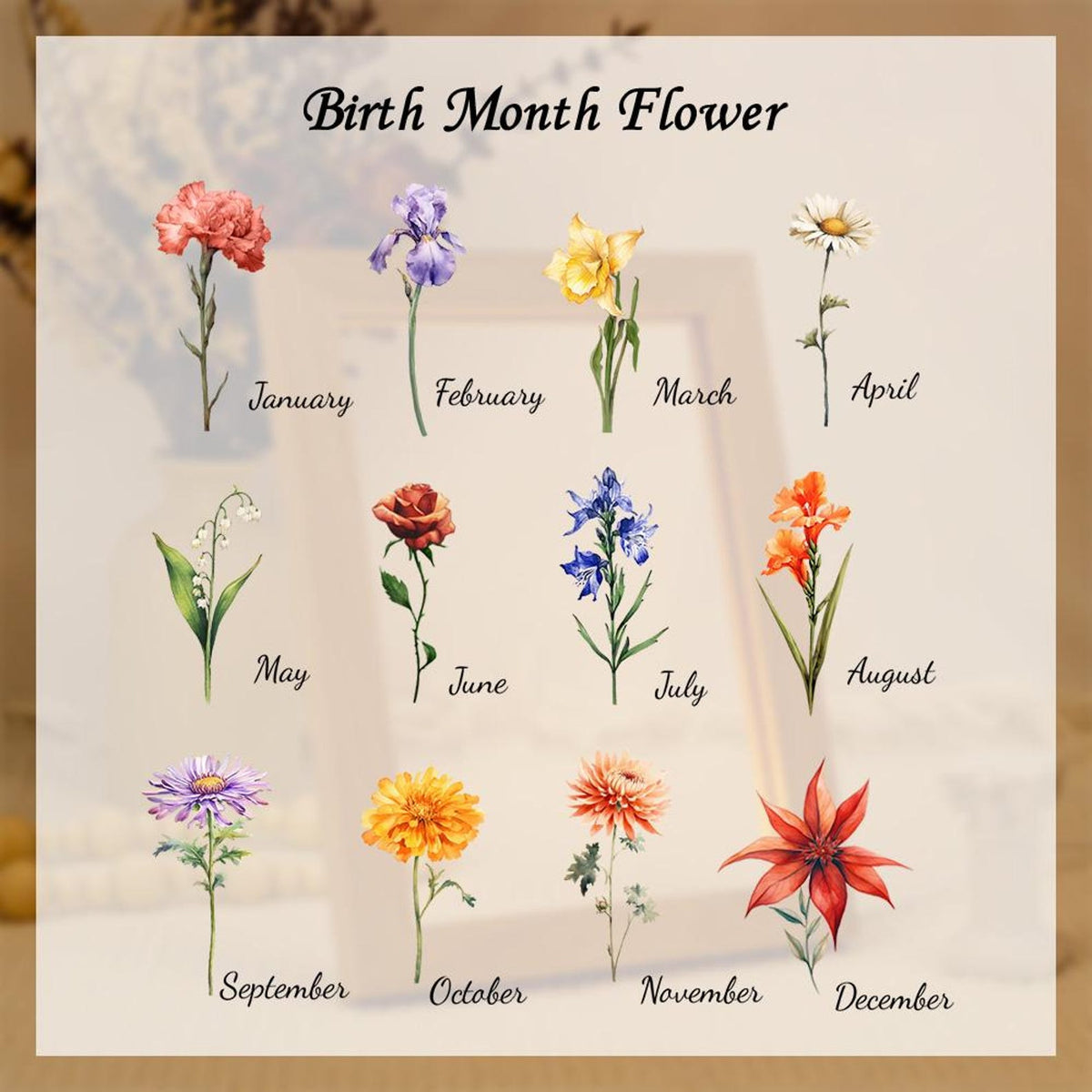 Personalized First Mom Now Grandma Frame Lamp, Birth Month Flowers Gift For Grandma, Mothers Day Gift, Frame Night Light Nana Gift Gigi Gift