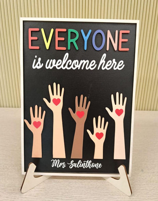 Everyone is Welcome Here Wooden Sign Inclusion And Equality, Protest And Resist Classroom Decor Gift for teacher