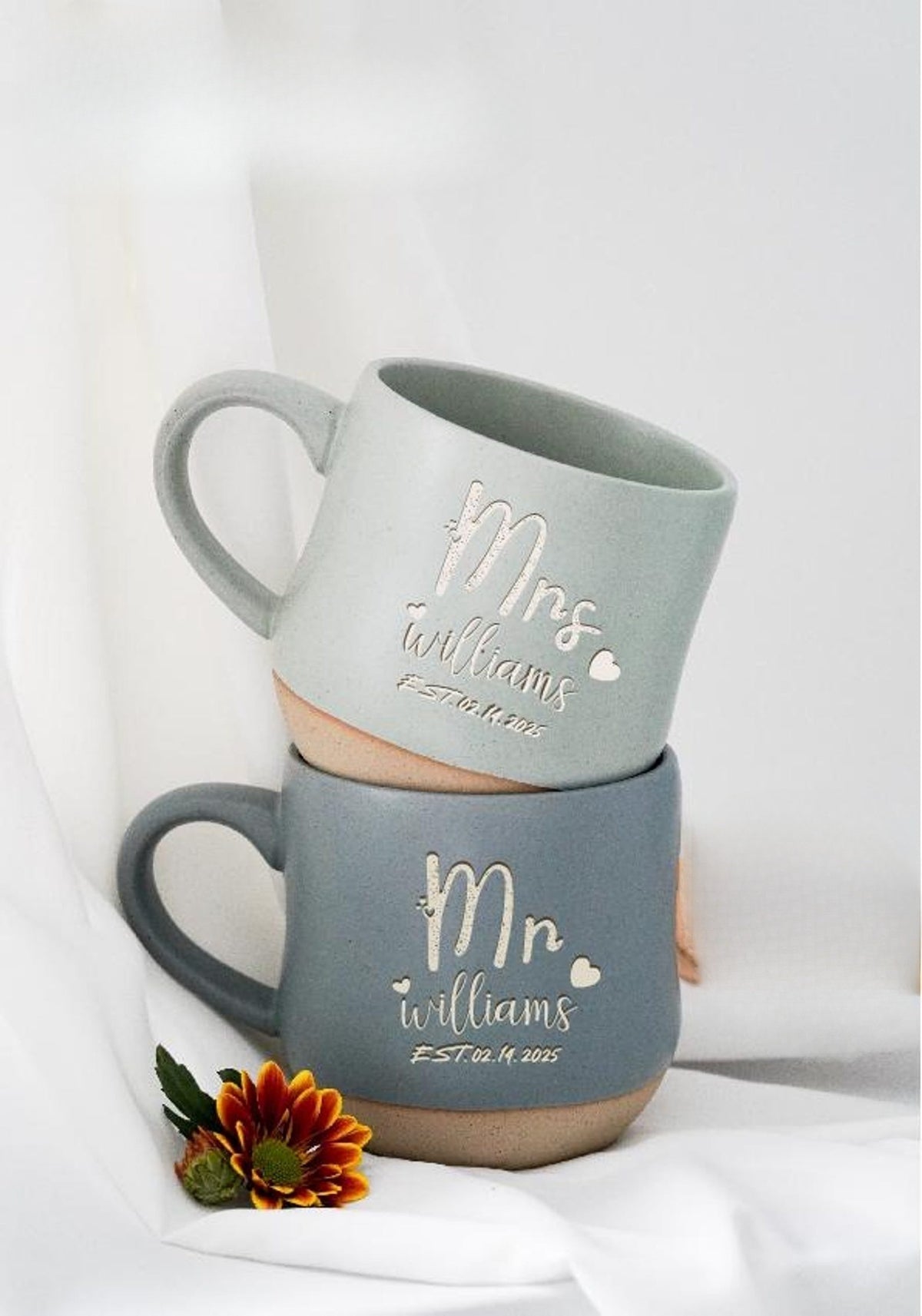 Personalised Mr & Mrs Wedding gift For Bride Groom, Custom Anniversary Gift for Men, Engraved Pottery Mug Engagement Gift for Couples Gift (Single Cup)