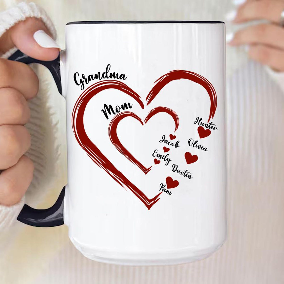 Custom Grandma Gift, Grandma Heart Mug, Nana Mug With Grandkids Name, Gift For Grandma, Mother's Day Shirt, Personalized Grandma Mug