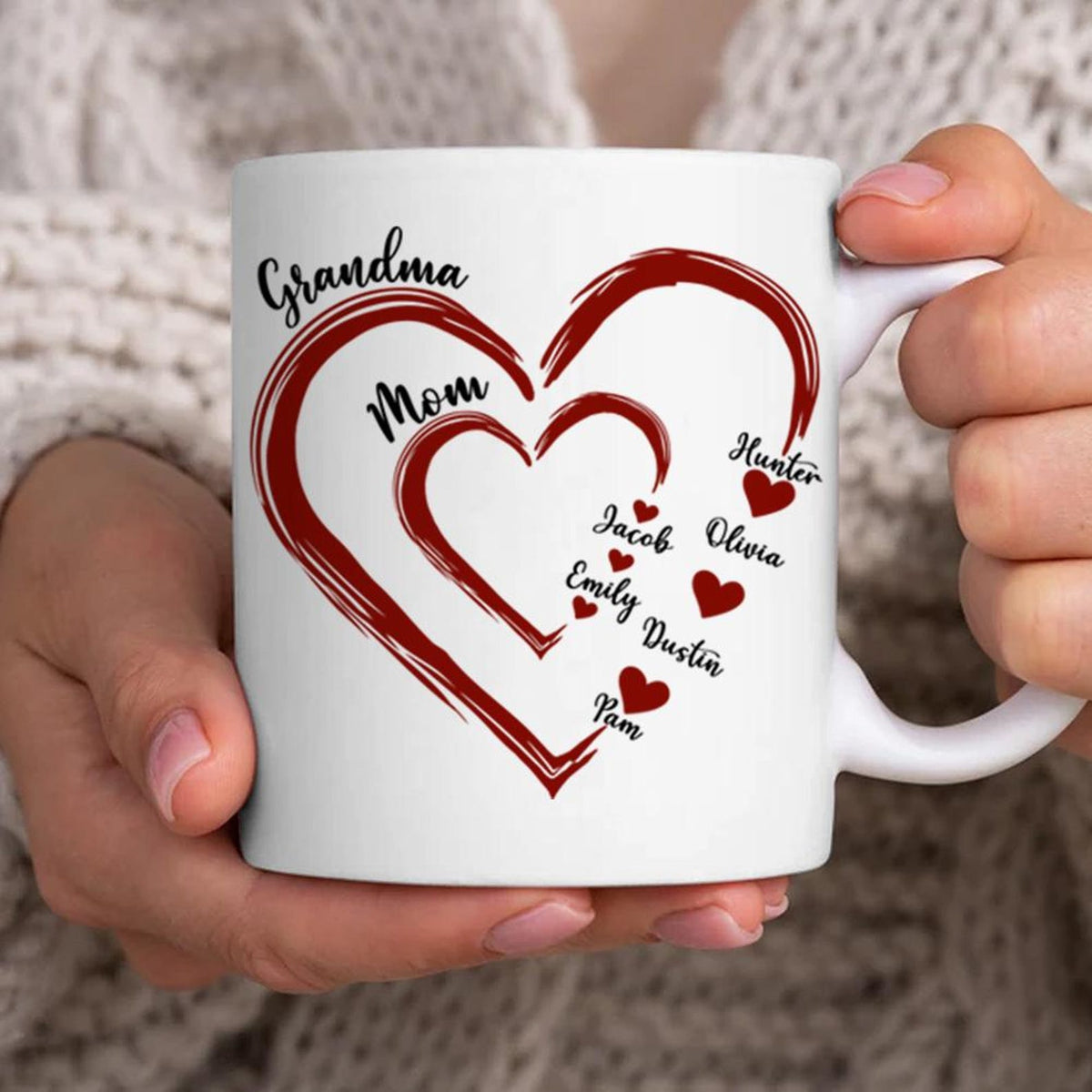Custom Grandma Gift, Grandma Heart Mug, Nana Mug With Grandkids Name, Gift For Grandma, Mother's Day Shirt, Personalized Grandma Mug