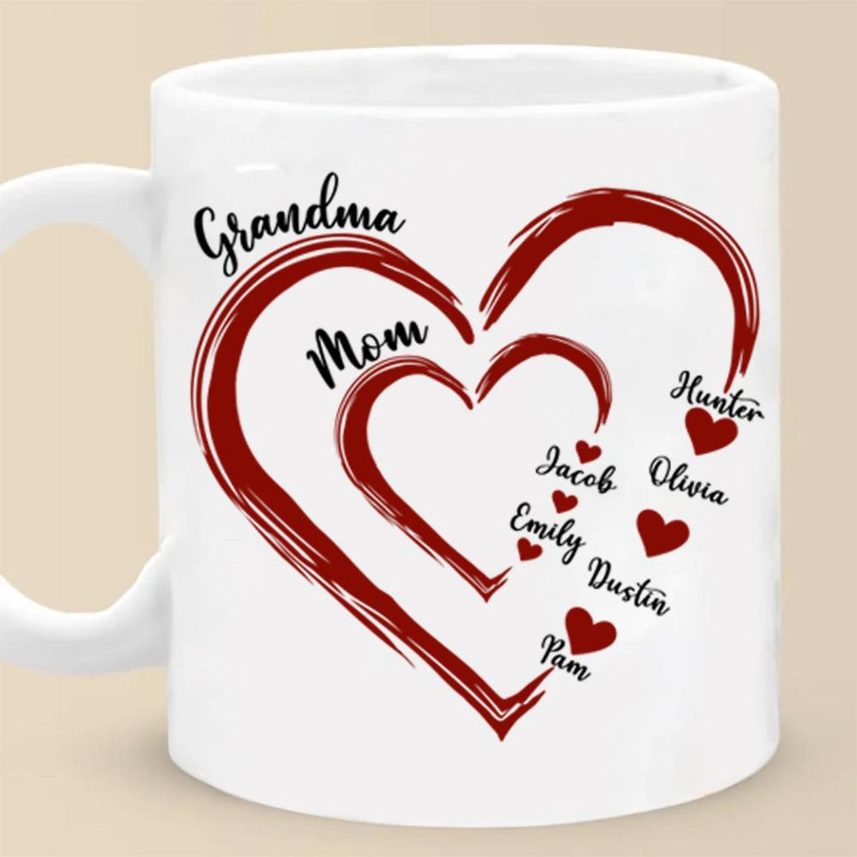 Custom Grandma Gift, Grandma Heart Mug, Nana Mug With Grandkids Name, Gift For Grandma, Mother's Day Shirt, Personalized Grandma Mug