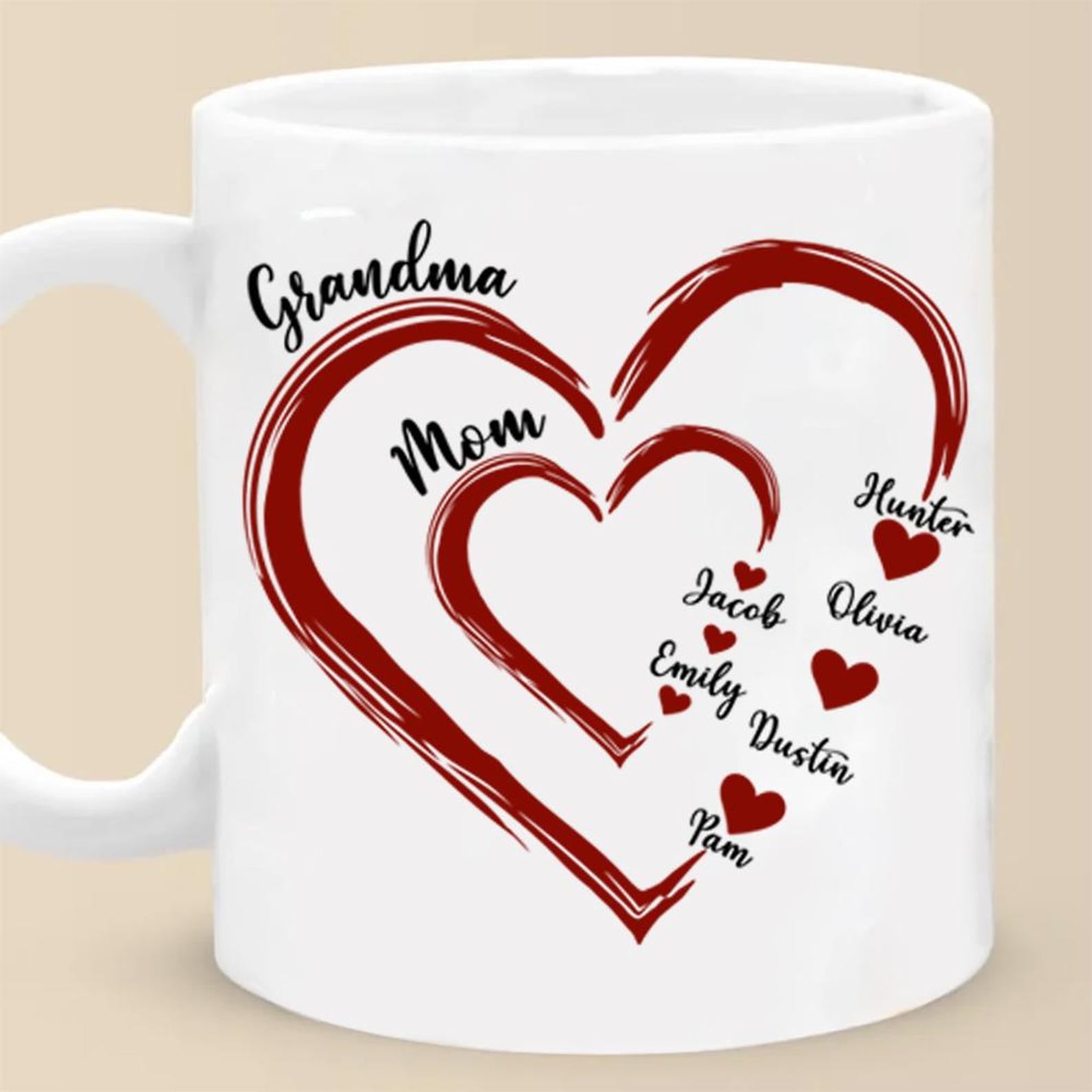 Custom Grandma Gift, Grandma Heart Mug, Nana Mug With Grandkids Name, Gift For Grandma, Mother's Day Shirt, Personalized Grandma Mug