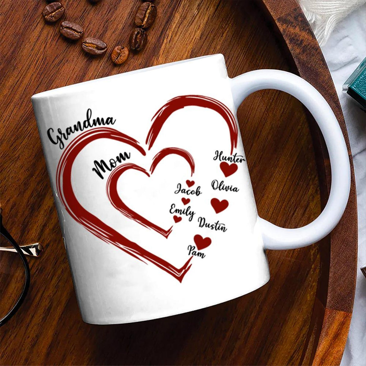 Custom Grandma Gift, Grandma Heart Mug, Nana Mug With Grandkids Name, Gift For Grandma, Mother's Day Shirt, Personalized Grandma Mug