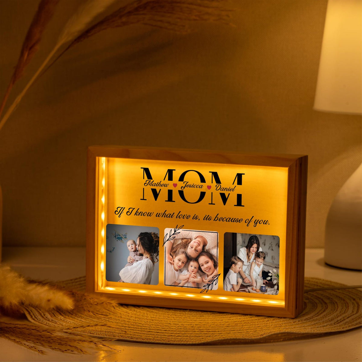Custom Mother's Day Gift from Kids, Personalized Sentimental gifts for Mom, Mom Photo Light Frame , Acrylic Night Light, Engraved Plaque
