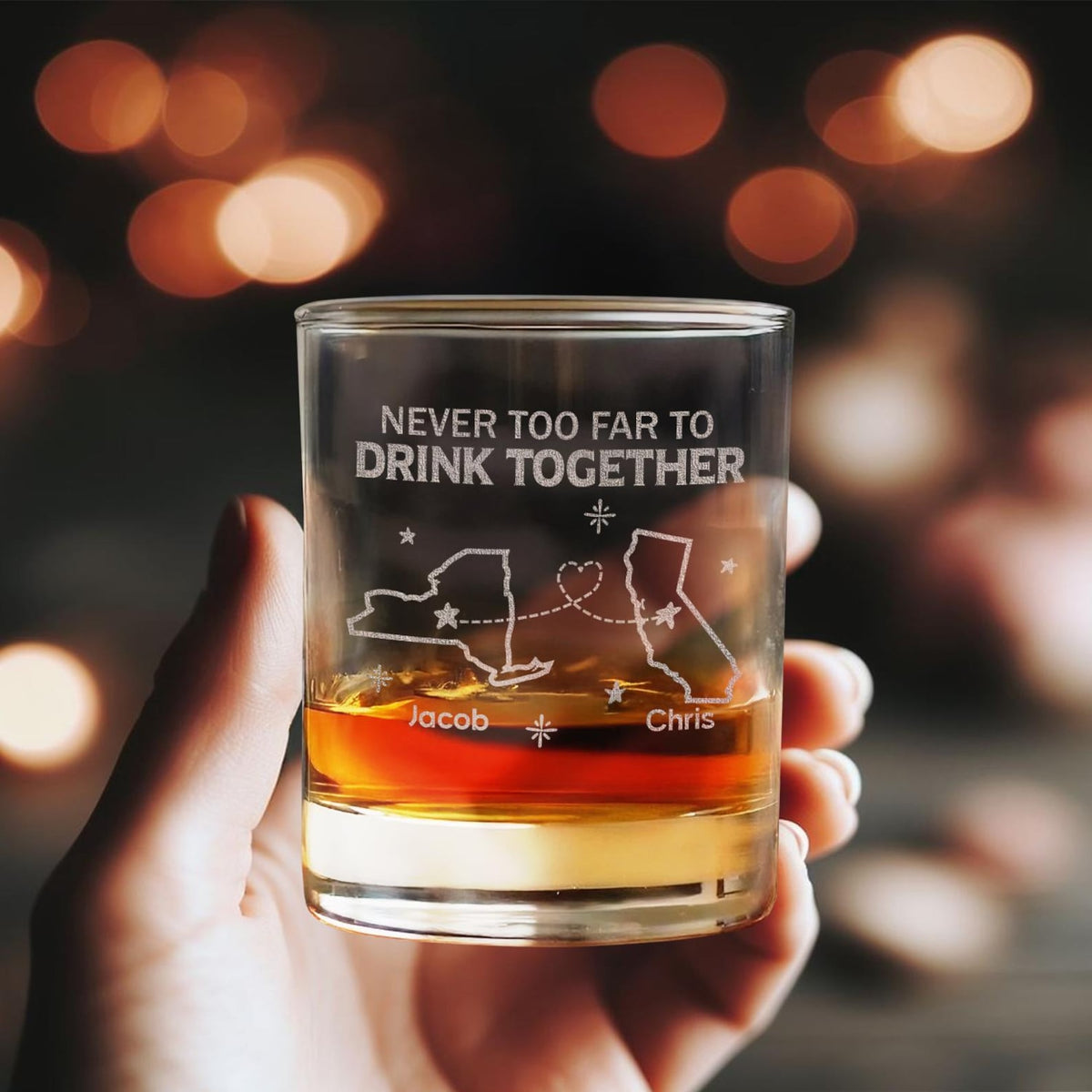 Personalized Never Too Far To Drink Together Wine Glass Custom Long Distance Friends Whiskey Cup Birthday Gift For Him Friends Engraved Cups