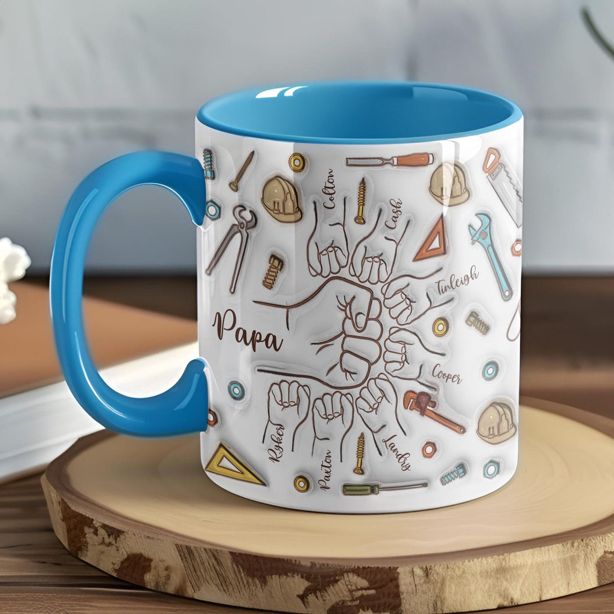 Personalized Dad First Bump 3D Inflated Effect Mug, Custom Kids Names Coffee Mug Father's Day Gift for Grandpa, Custom Tea Mug Gift for Papa