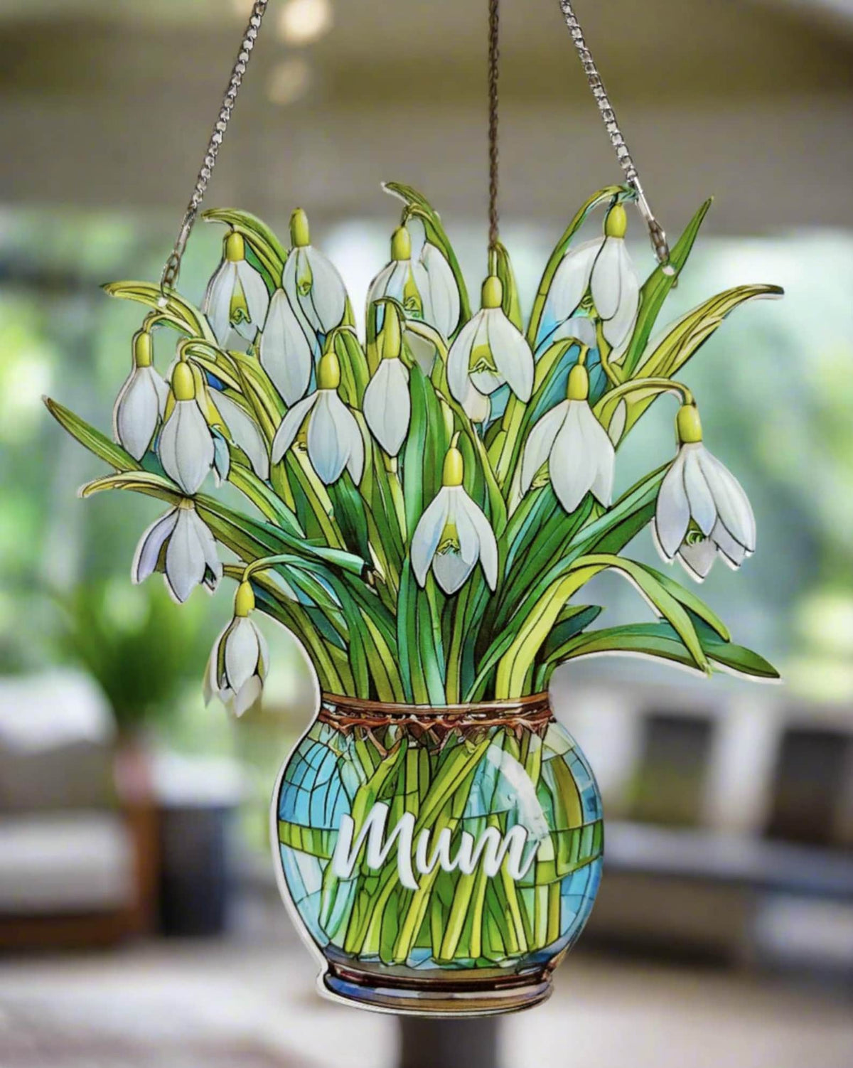 Everlasting Snowdrops in Vase, Personalized Mama, Nana, Grandma, Mimi Gift, Custom Stained Glass Art Suncatchers, Mothers Day Gift