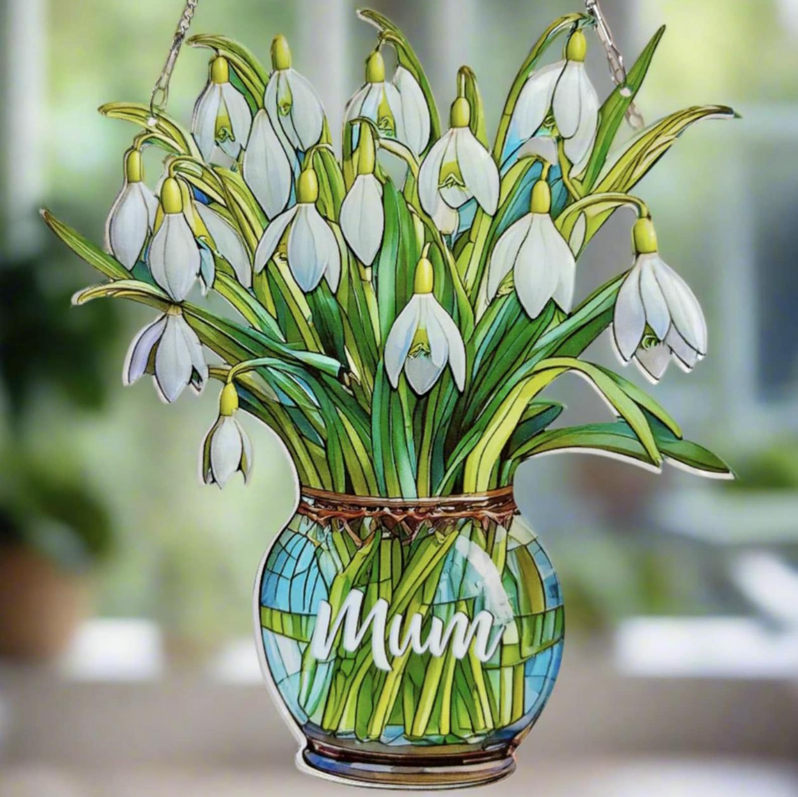 Everlasting Snowdrops in Vase, Personalized Mama, Nana, Grandma, Mimi Gift, Custom Stained Glass Art Suncatchers, Mothers Day Gift
