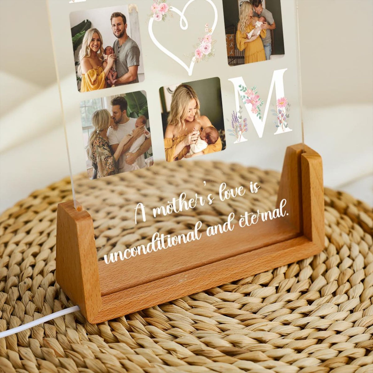 Peronalized Photo Night Light, Photo Collage LED Light, Mother Gifts, Birthday Gift for Mom, Picture Plaque Gift from Daughter, Home Decor