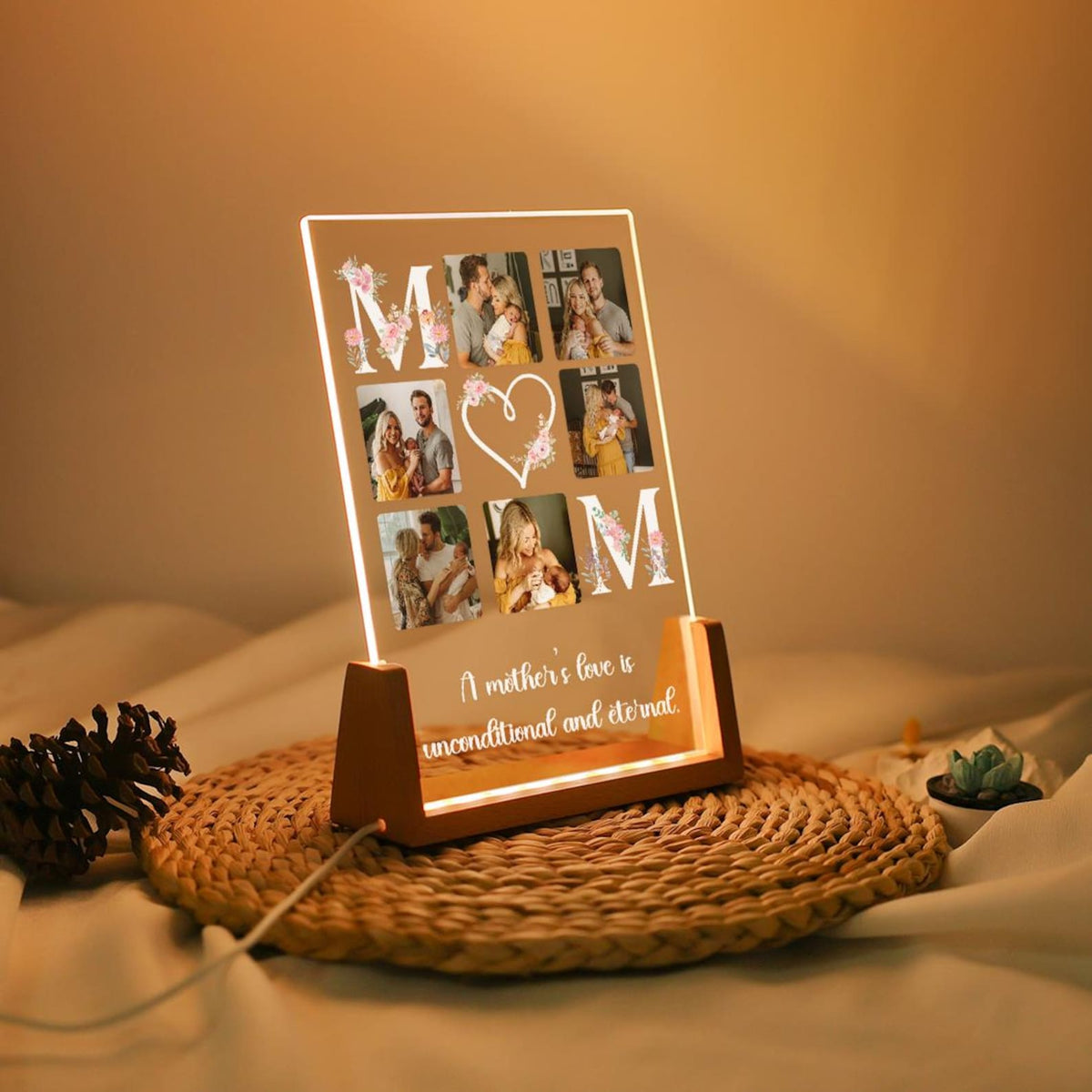 Peronalized Photo Night Light, Photo Collage LED Light, Mother Gifts, Birthday Gift for Mom, Picture Plaque Gift from Daughter, Home Decor