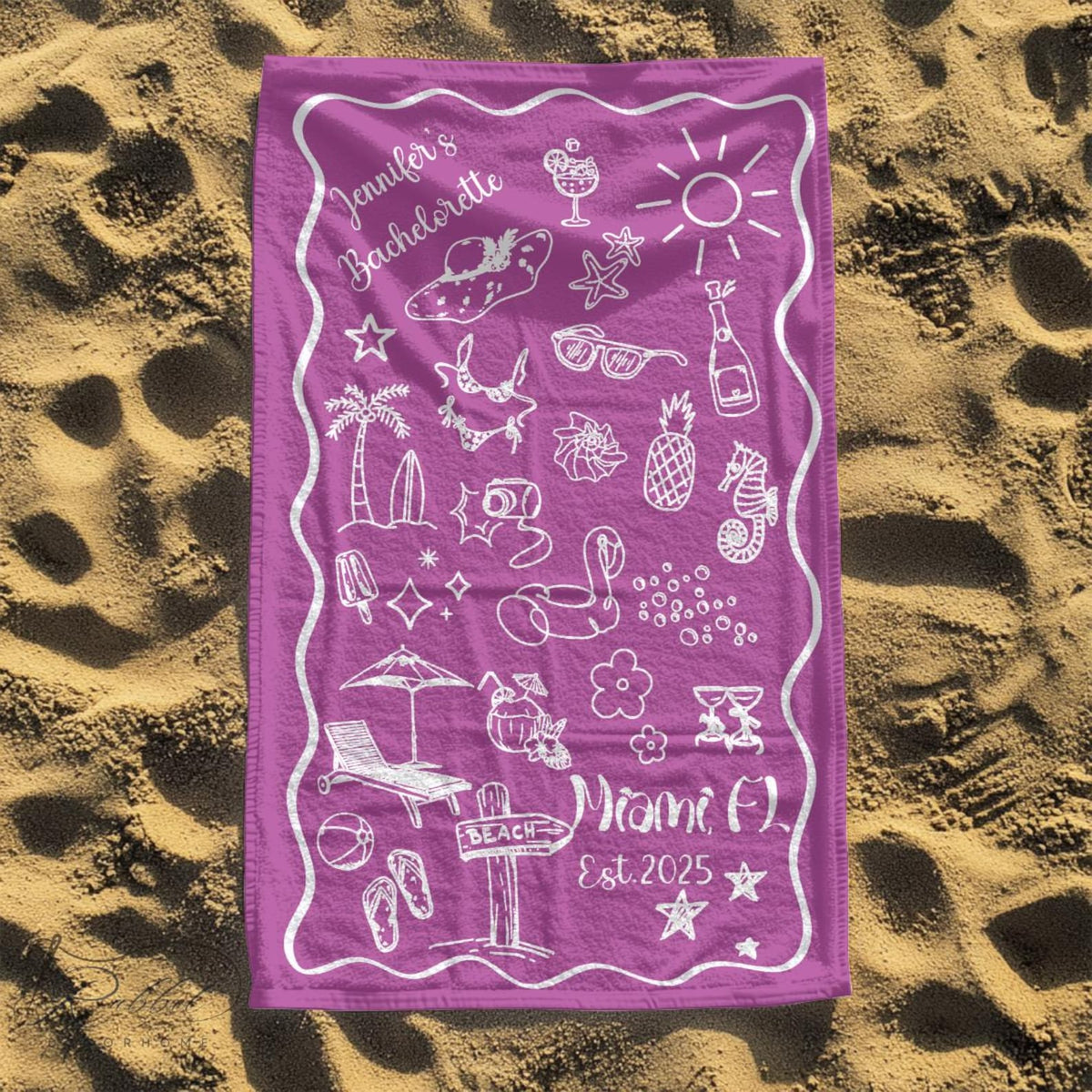 Personalized Bachelorette Beach Towel, Custom Location And Name Bachelorette Party Pool Towel, Bachelorette Trip Gift, Bride, Bridal Shower