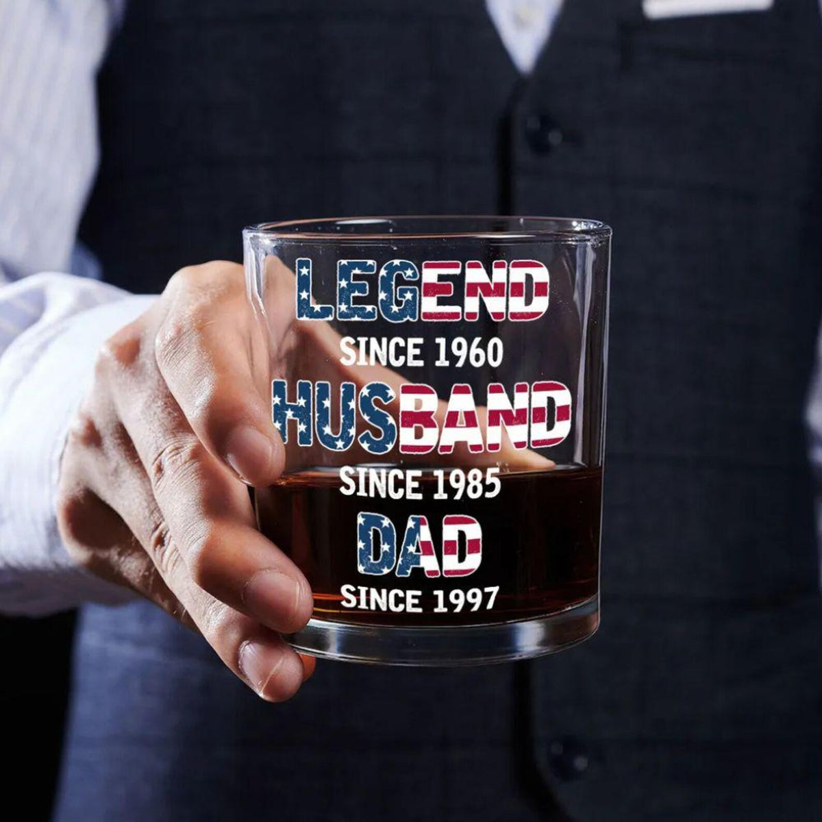 Custom Legend Husband Dad Whiskey Glass, Personalized Gift for Husband or Dad, Father's Day or Birthday Gift for Him