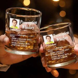 Custom Photo Funny Prescription Drink One Measure Daily Personalized Whiskey Glass, Bourbon Glass with Custom Name, Prescription Wine Glass