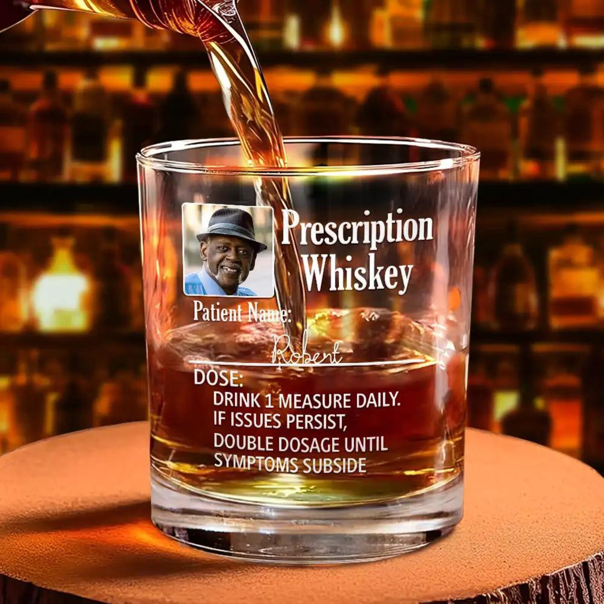Custom Photo Funny Prescription Drink One Measure Daily Personalized Whiskey Glass, Bourbon Glass with Custom Name, Prescription Wine Glass