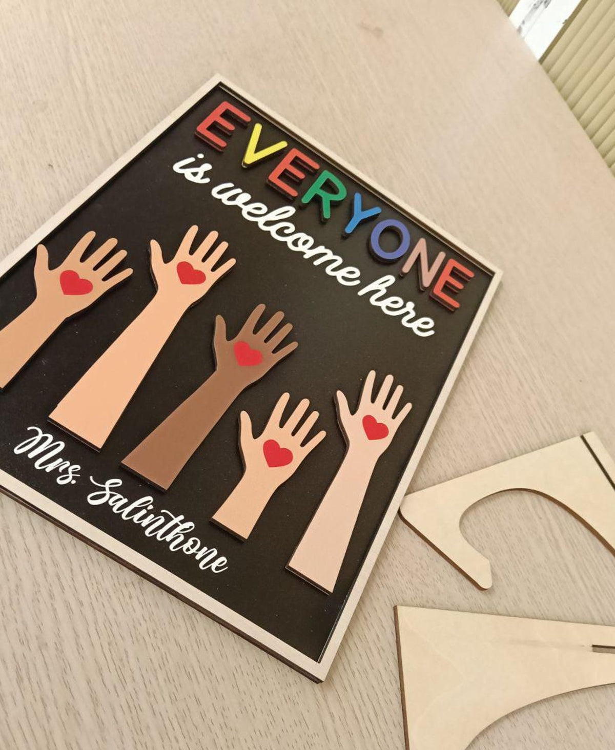 Everyone is Welcome Here Wooden Sign Inclusion And Equality, Protest And Resist Classroom Decor Gift for teacher